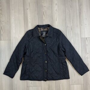 L.L. Bean Jacket Womens XL Petite Navy Blue Quilted Riding Field Car Coat 284360